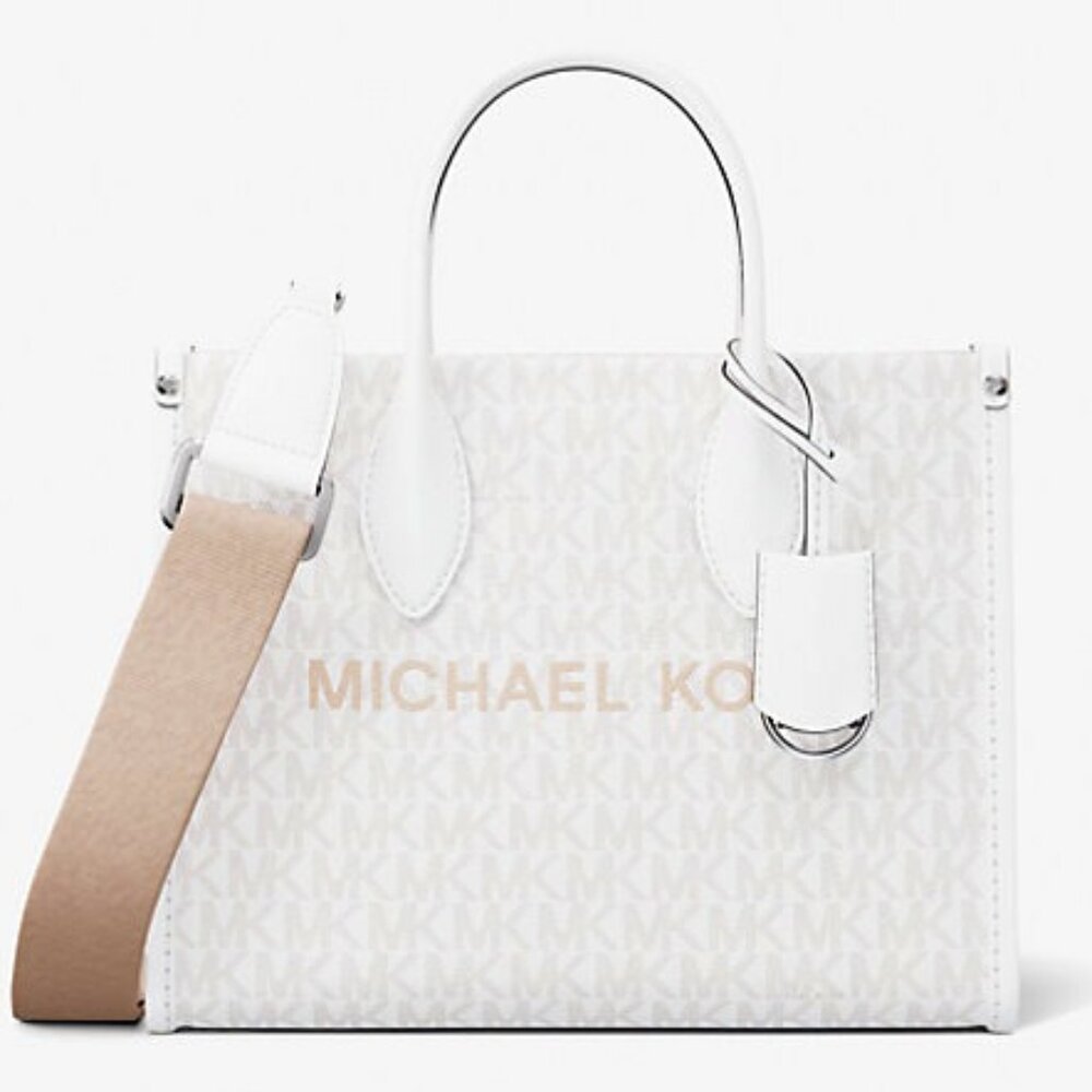 New Michael Kors Mirella Small Signature Logo Crossbody Bag Optic White